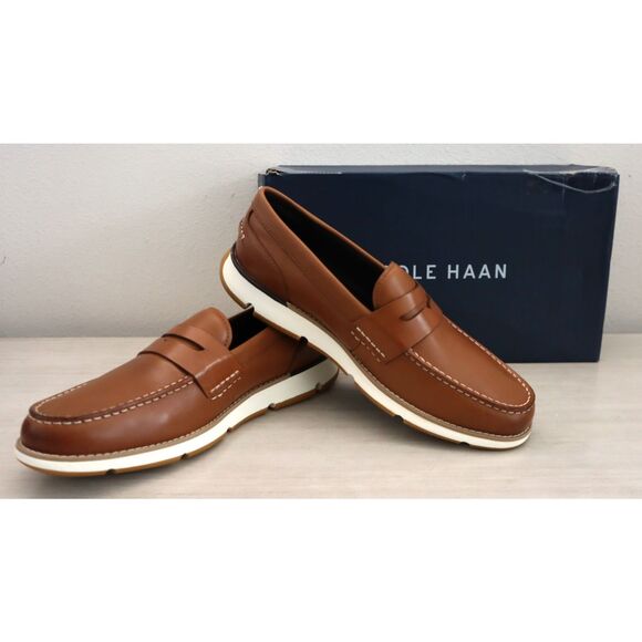 Cole Haan C34025 Mens Sz 9.5M British Tan/Ivory Leather 4.ZEROGRAND Loafers - Picture 1 of 16
